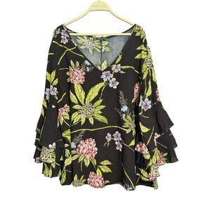Unique Spectrum Blouse Women Top 3X Floral Layer Bell Flare Boho Hippie Romantic